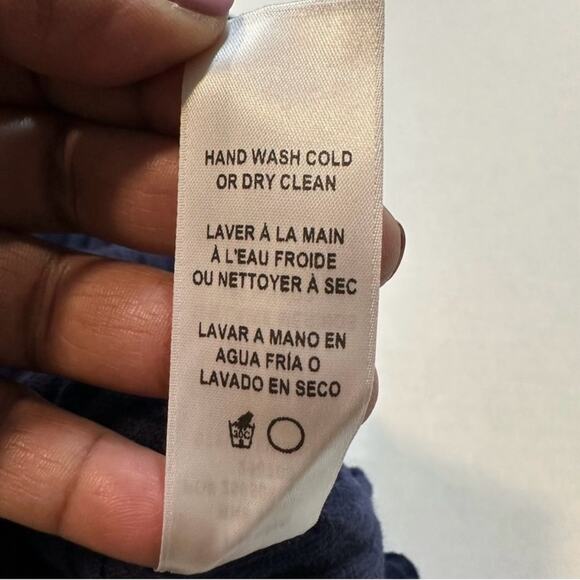 Frame Overlap Ribbed Sweater Blue Merino Wool Cutout Long Sleeve, Size Medium - Picture 8 of 8